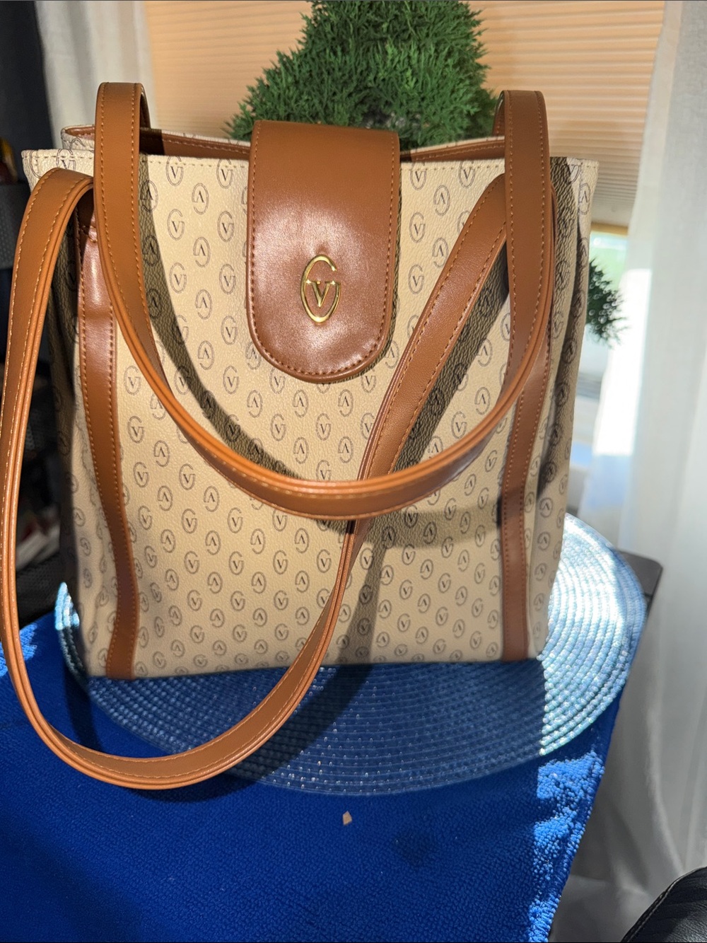 Gianni Valentino Tan & Cream Monogram Tote
